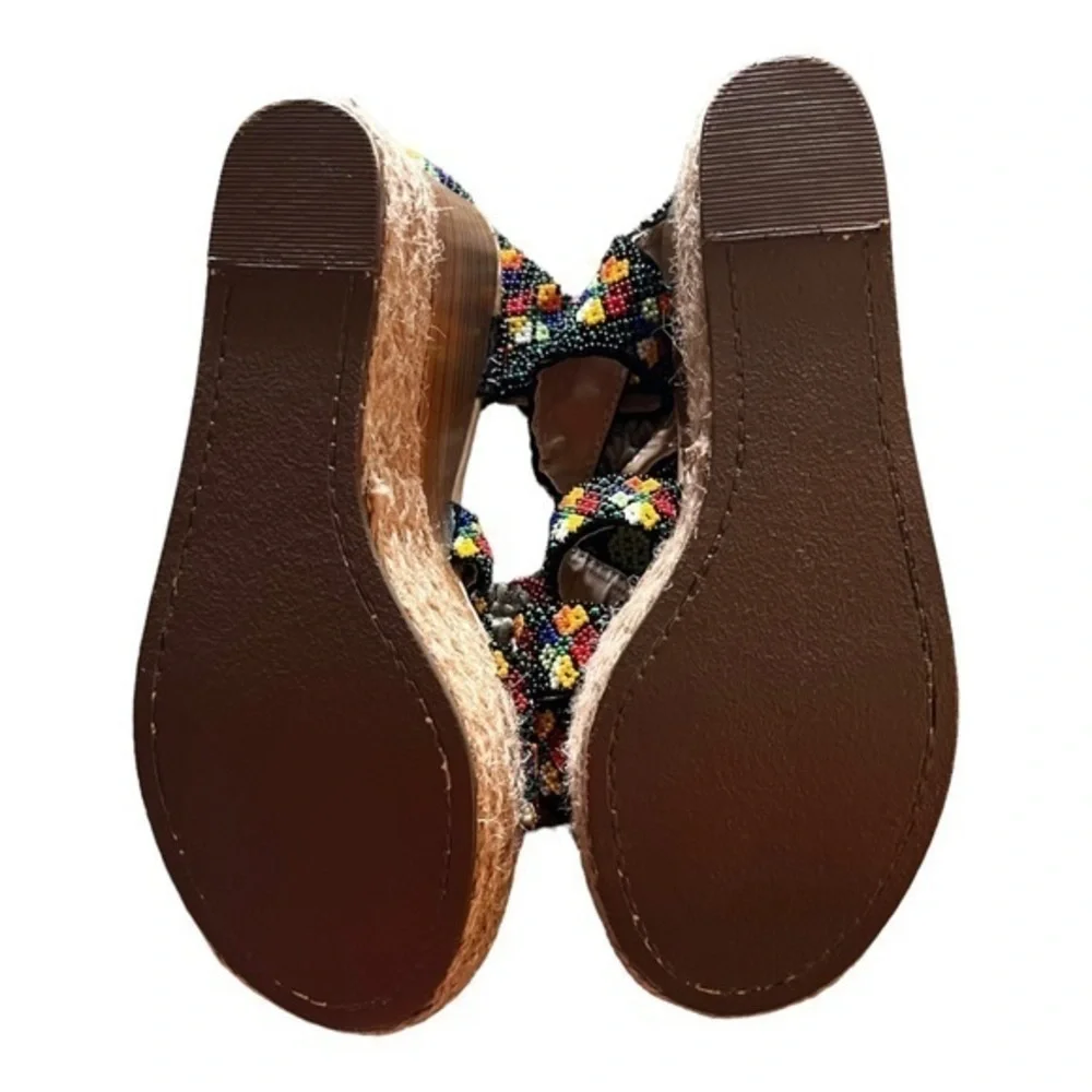 Aby y2k tropical seed beaded wedge slingback espadrilles hemp rope sandals